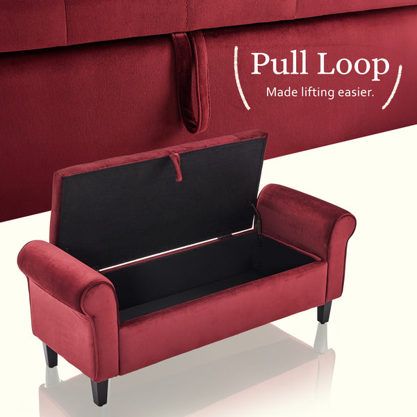 Storage Ottoman Stool Arm Bench Seat 132cm Velvet RED