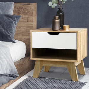Set 2 Artiss Bedside Table Drawer Nightstand Shelf Cabinet Storage Lamp Side Wooden