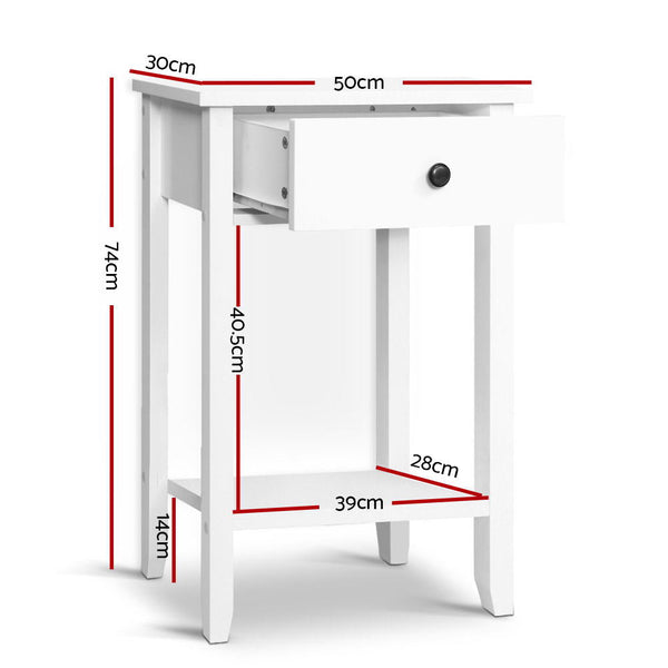 Set 2 Bedside Tables Drawer Side Table Nightstand White Storage Cabinet White Shelf