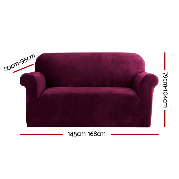 Artiss Velvet Sofa Cover Plush Couch Cover Lounge Slipcover 2 Seater Ruby Red