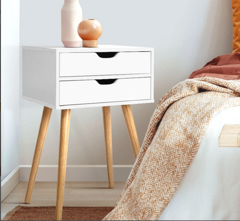 Artiss Set 2x Bedside Tables Drawers Side Table Nightstand Wood Storage Cabinet White