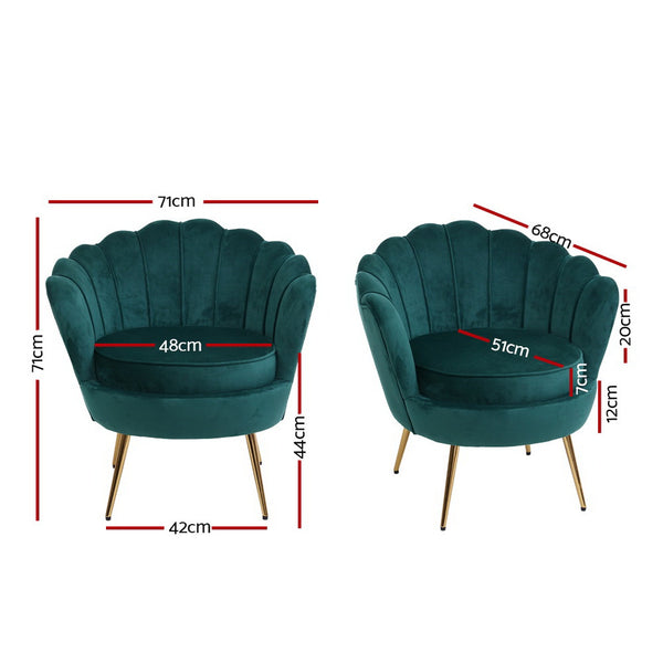 Artiss Armchair Lounge Chair Accent Armchairs Retro Lounge Accent Chair Single Sofa Velvet Shell Back Seat Green
