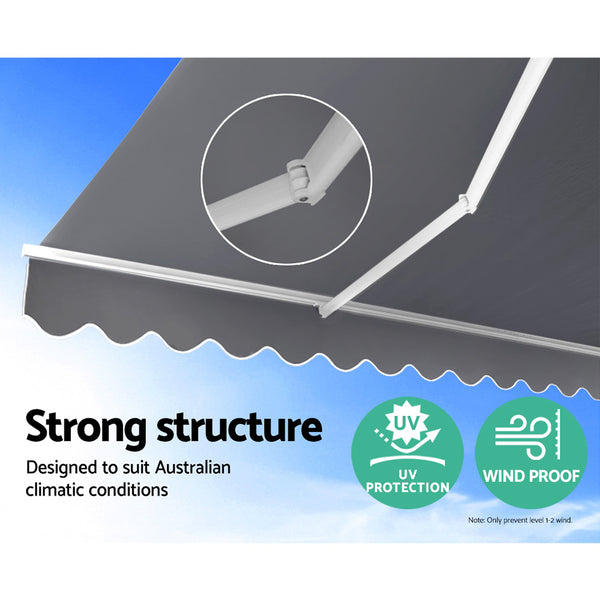 Instahut Retractable Folding Arm Awning Manual Sunshade 3Mx2.5M Pearl Grey