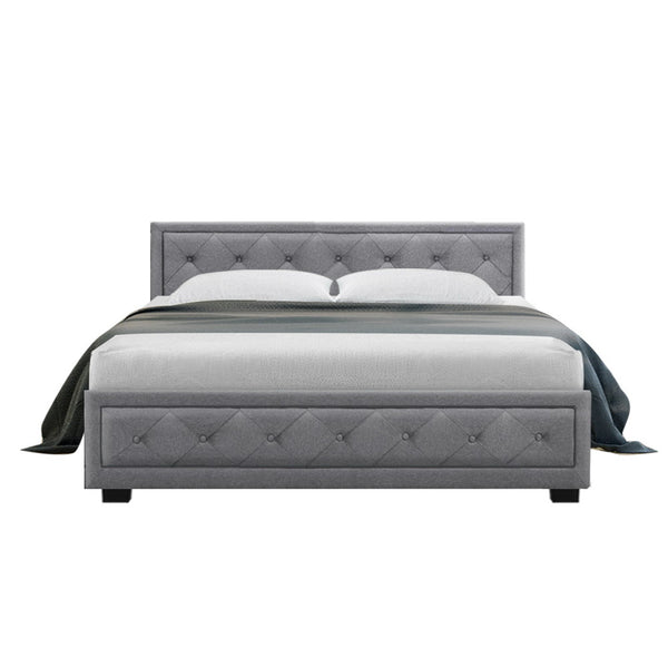 Artiss Bed Frame Queen Size Gas Lift Grey TIYO