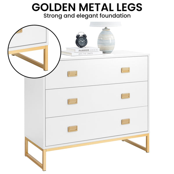 Sarantino Amara Chest Of Drawers Tallboy Dresser - White/gold