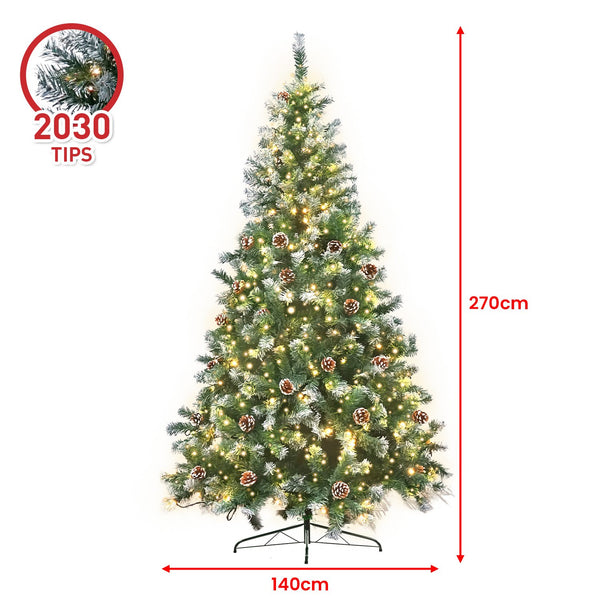 Christabelle 2.7m Pre Lit LED Christmas Tree Decor with Pine Cones Xmas Decorations