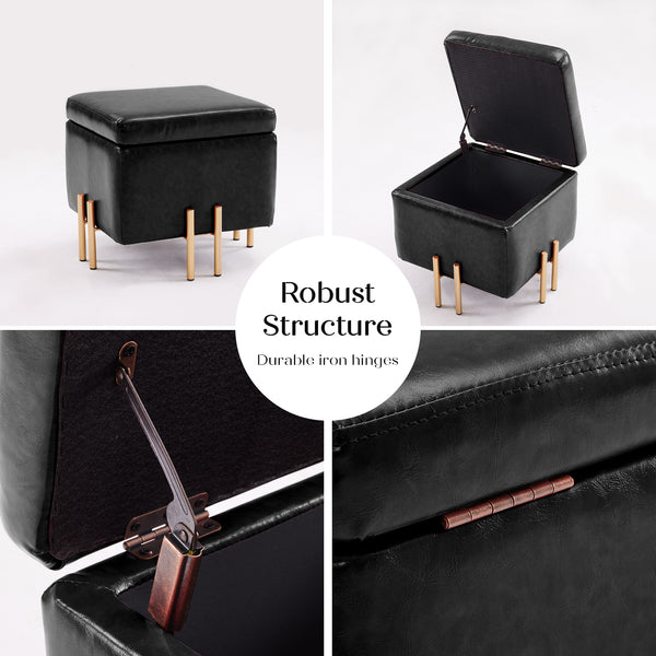 Storage Ottoman Foot Stool Cube Tuffet Seat 45cm PU Leather BLACK