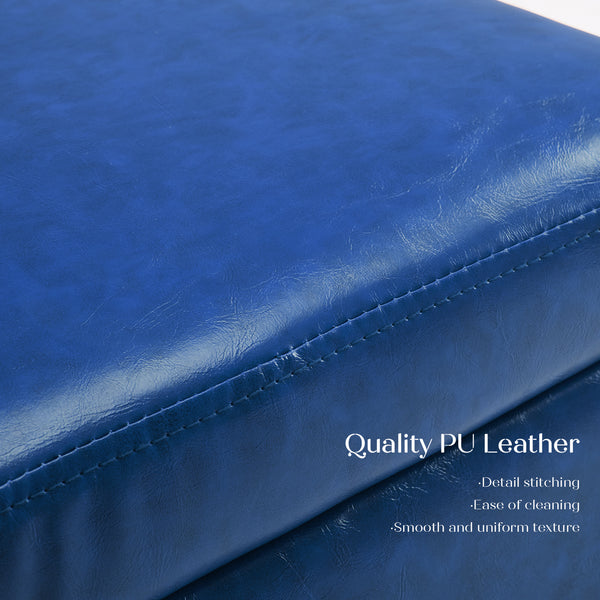 2X Storage Ottoman Foot Stool Cube Tuffet Seat 45cm PU Leather BLUE