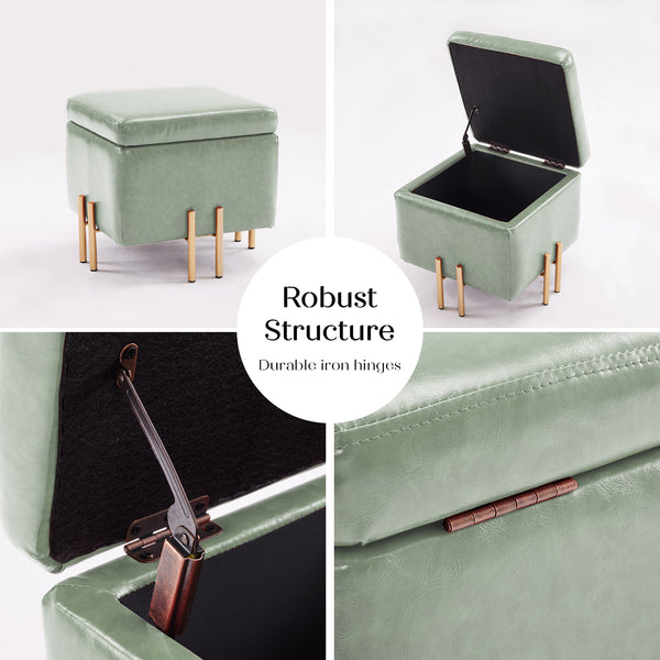 Storage Ottoman Foot Stool Cube Tuffet Seat 45cm PU Leather GREEN