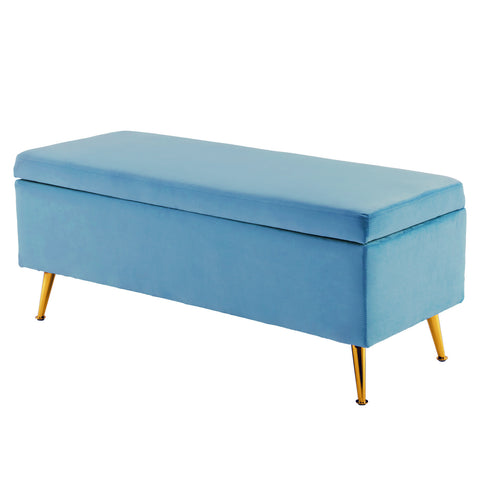 Storage Ottoman Stool Bench Seat 110cm Velvet BLUE