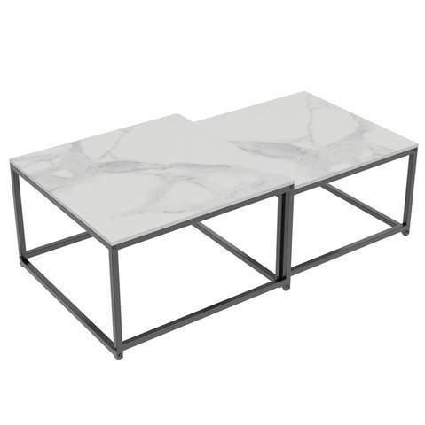 Interior Ave - Ciest Square Nested Coffee Table Set - White Marble Stone