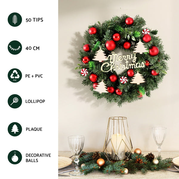 Jingle Jollys Christmas Wreath 40CM Xmas Garland Baubles Ornaments Party Decor