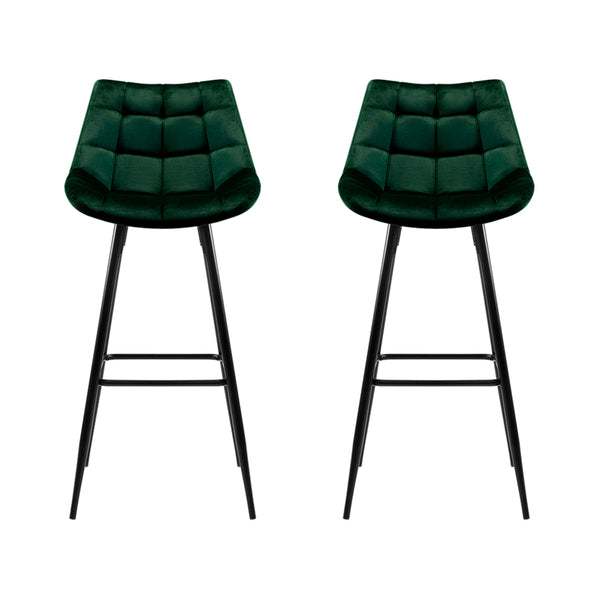 Artiss Set of 2 Velvet Bar Stools - Green