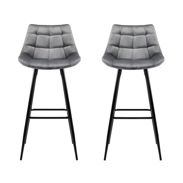 Artiss Set of 2 Velvet Bar Stools - Grey