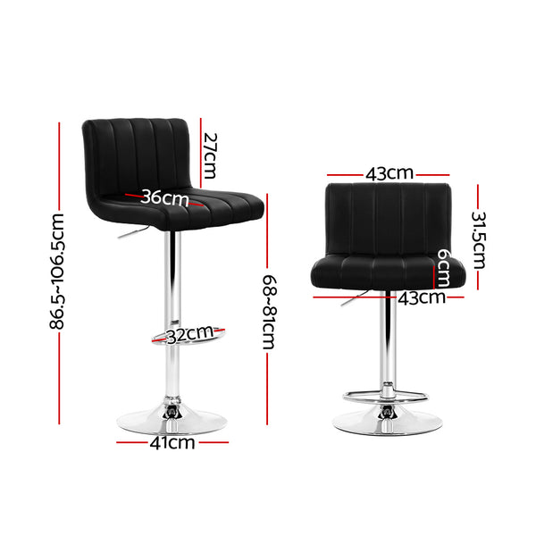 Artiss Set of 2 Line Style PU Leather Bar Stools - Black