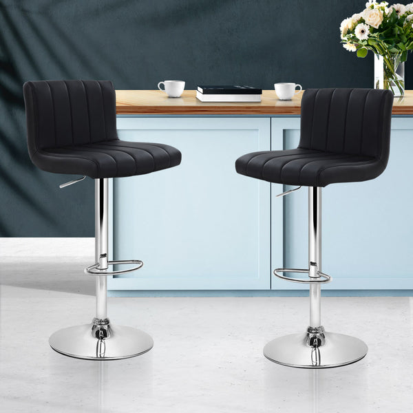 Artiss Set of 2 Line Style PU Leather Bar Stools - Black