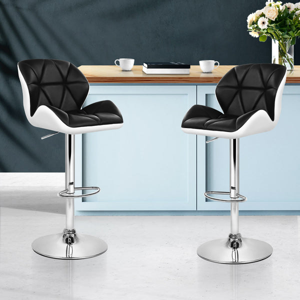 Artiss Set of 2 Kitchen Bar Stools - White, Black and Chrome