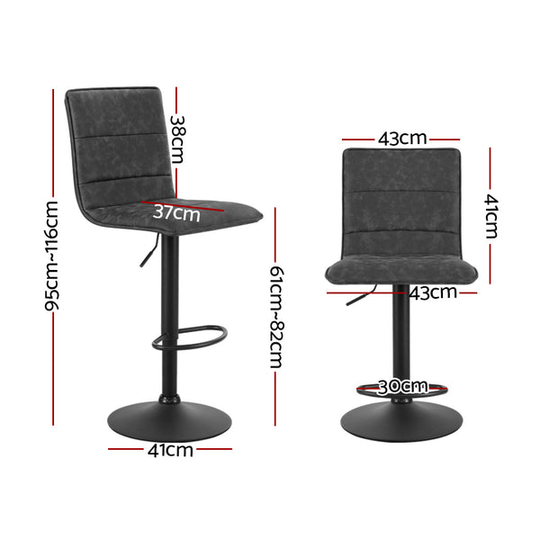 Artiss Set of 2 Bar Stools PU Leather Smooth Line Style - Grey and Black