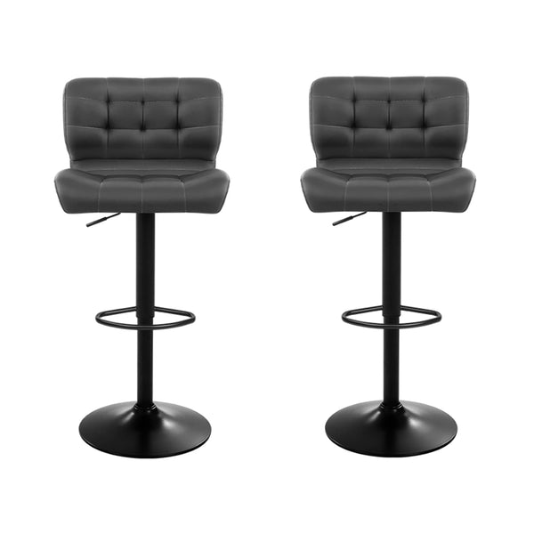 Artiss Set of 2 Kitchen Bar Stools Gas Lift Plush PU Leather - Black and Grey