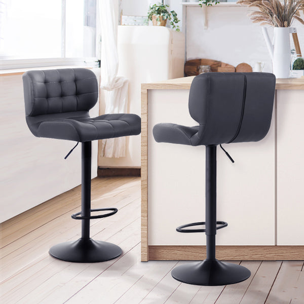 Artiss Set of 2 Kitchen Bar Stools Gas Lift Plush PU Leather - Black and Grey