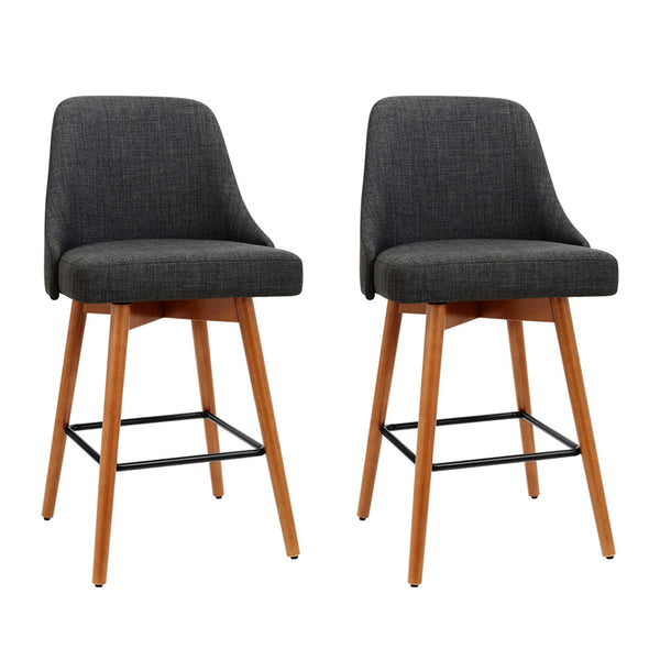 Artiss Set of 2 Wooden Fabric Bar Stools Square Footrest - Charcoal