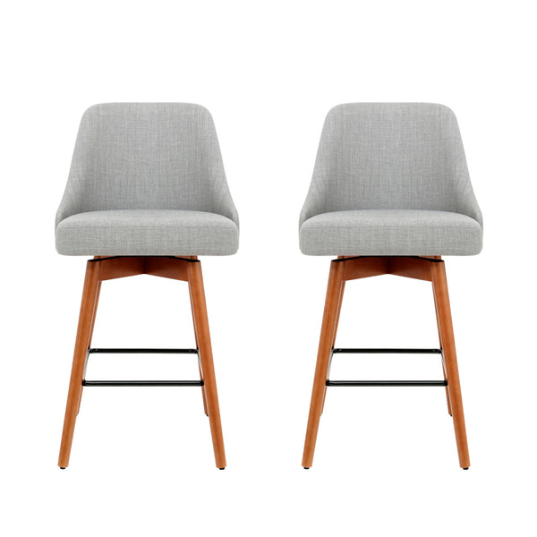 Artiss Set of 2 Wooden Fabric Bar Stools Square Footrest - Light Grey