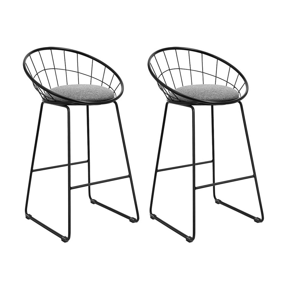 Artiss Set of 2 Bar Stools Steel Fabric - Grey and Black