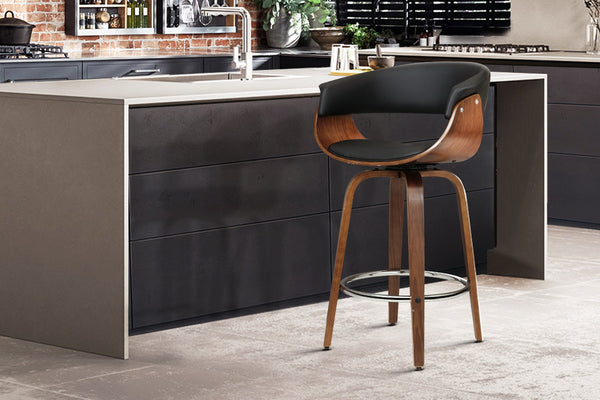 Artiss Swivel PU Leather Bar Stool - Wood and Black