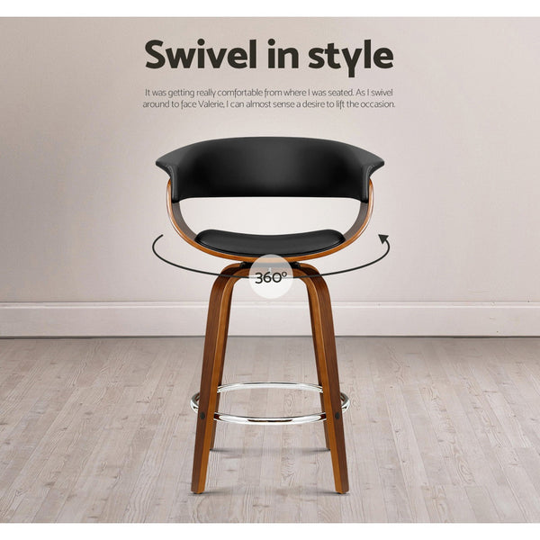 Artiss Set of 2 Swivel PU Leather Bar Stool - Wood and Black