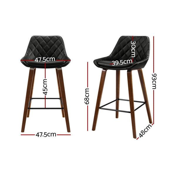 Artiss Set of 2 Bar Stools Bentwood PU Leather Diamond Pleat - Black