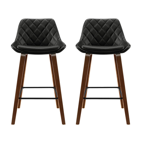 Artiss Set of 2 Bar Stools Bentwood PU Leather Diamond Pleat - Black