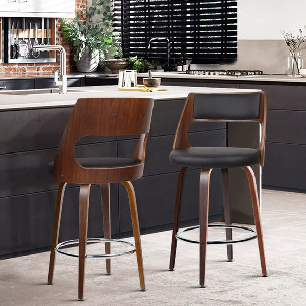 Artiss Set of 2 Wooden Bar Stools - Black