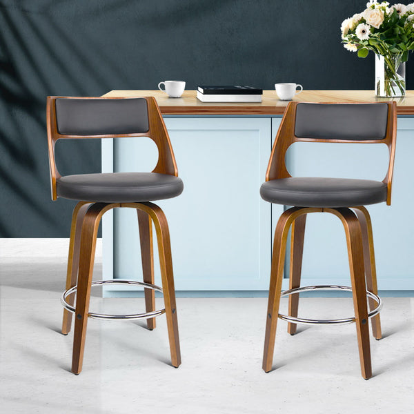 Artiss Set of 2 Wooden Bar Stools - Black