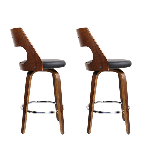 Artiss Set of 2 Wooden Bar Stools PU Leather - Black and Wood