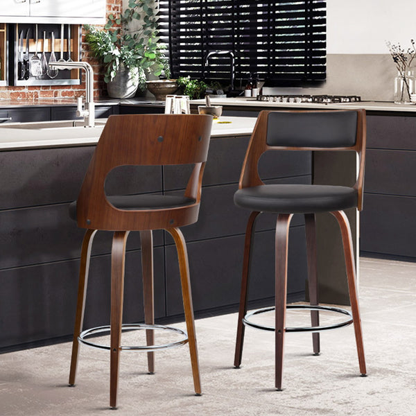 Artiss Set of 2 Wooden Bar Stools PU Leather - Black and Wood