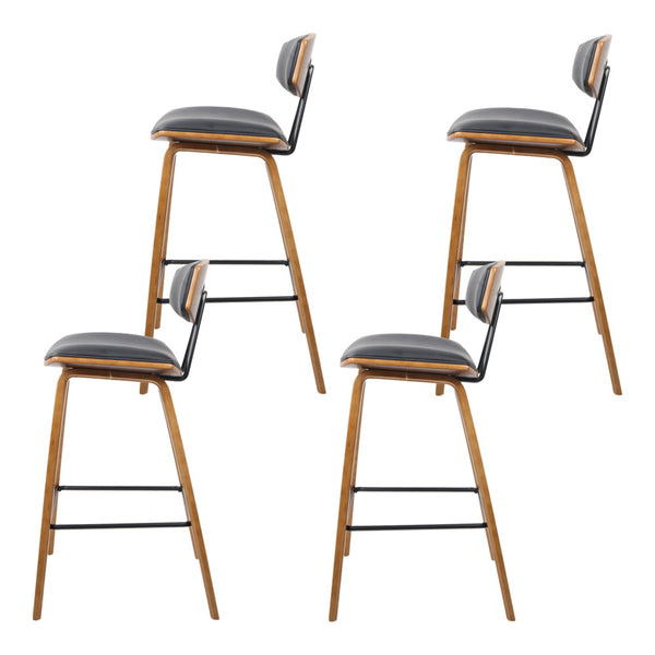 Artiss Set of 4 PU Leather Circular Footrest Bar Stools - Black