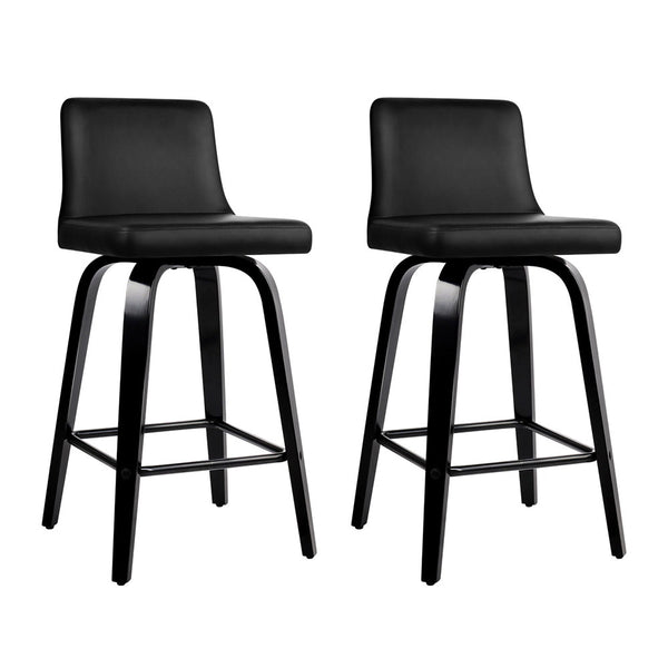 Artiss Set of 2 Wooden PU Leather Bar Stool - Black