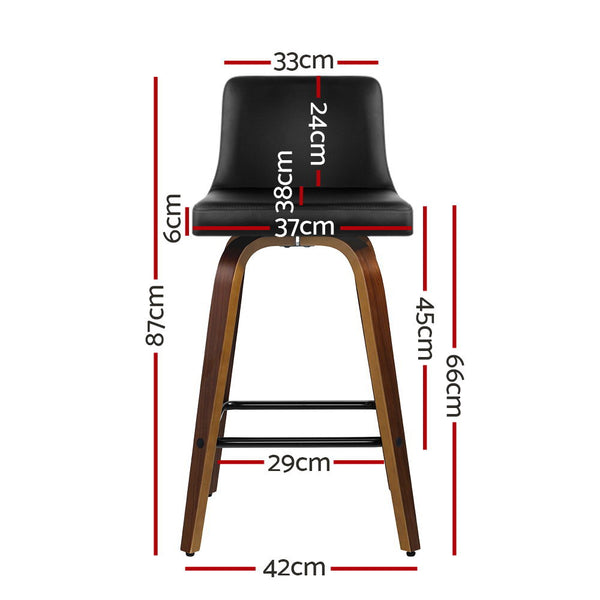 Artiss Set of 2 Wooden PU Leather Bar Stool - Black and Brown Wood Legs