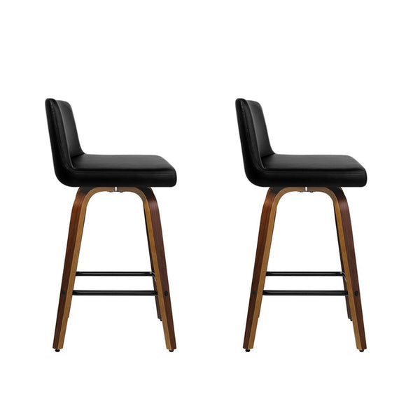 Artiss Set of 2 Wooden PU Leather Bar Stool - Black and Brown Wood Legs