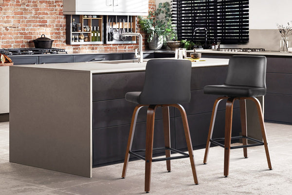 Artiss Set of 2 Wooden PU Leather Bar Stool - Black and Brown Wood Legs