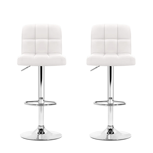 Artiss Set of 2 PU Leather Gas Lift Bar Stools - White