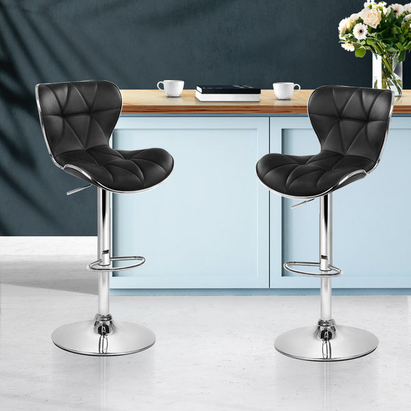 Artiss Set of 2 PU Leather Patterned Bar Stools - Black and Chrome