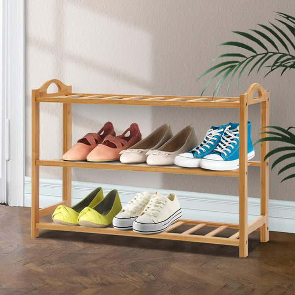 Artiss 3 Tiers Bamboo Shoe Rack Storage Organiser Wooden Shelf Stand Shelves