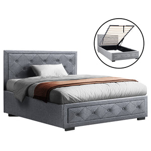 Artiss Bed Frame King Single Size Gas Lift Storage Mattress Base Wooden Grey