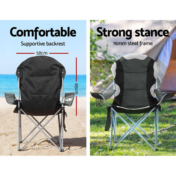 Weisshorn 2X Folding Camping Chairs Arm Chair Portable Outdoor Beach Fishing BBQ