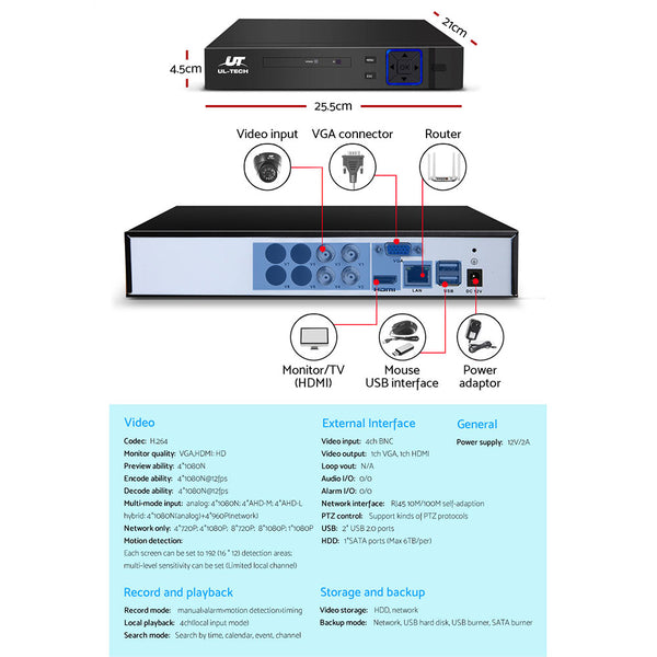 UL-tech CCTV Security Camera Home System DVR 1080P IP Long Range 4 Dome Cameras