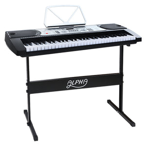 Alpha 61 Keys Electronic Piano Keyboard LED Electric Silver with Music Stand for Beginner