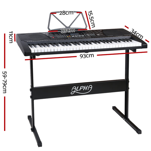 Alpha 61 Key Lighted Electronic Piano Keyboard LCD Electric w/ Holder Music Stand