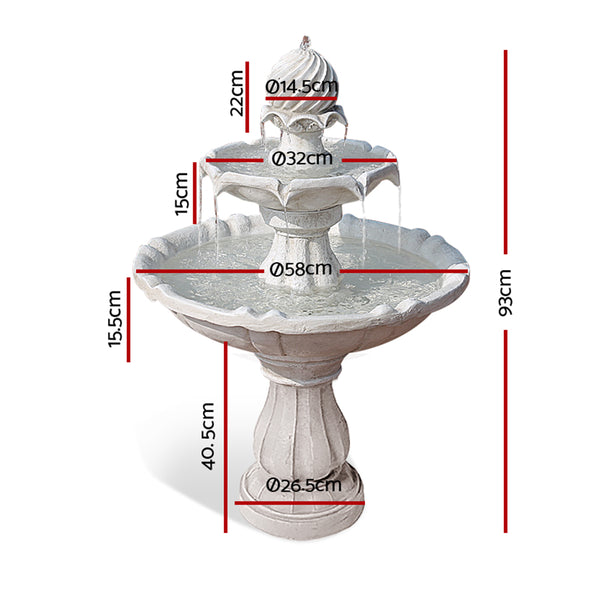 Gardeon 3 Tier Solar Powered Water Fountain - Ivory