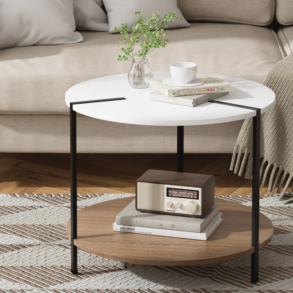 Artiss Coffee Table Side Table Round White Cedric